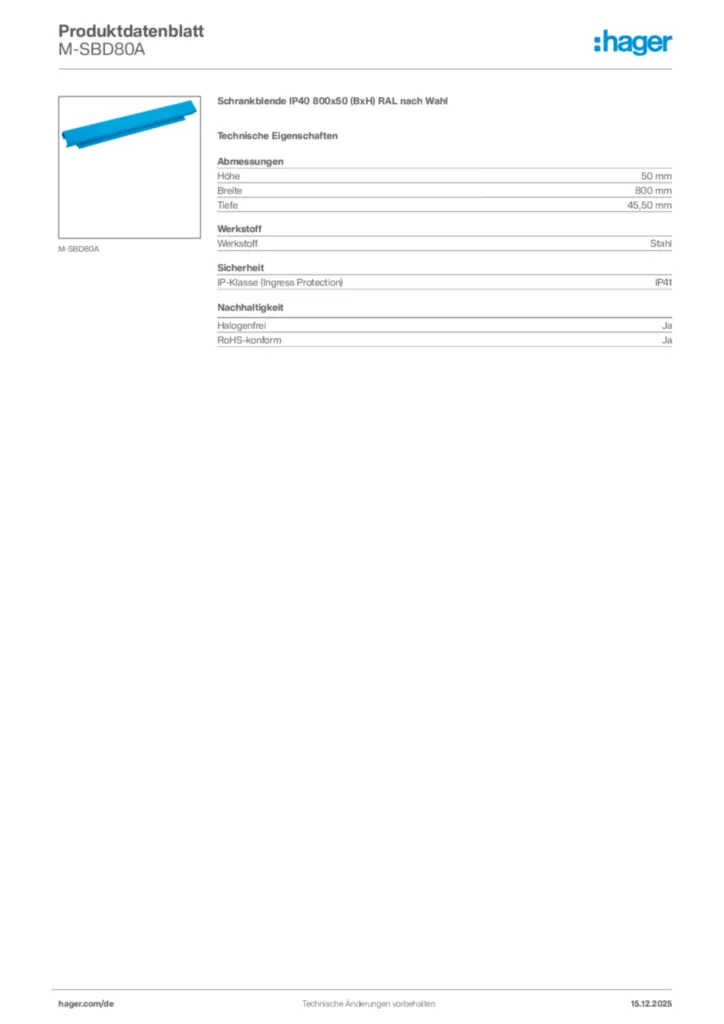Bild Hager Produktdatenblatt M-SBD80A | Hager Deutschland