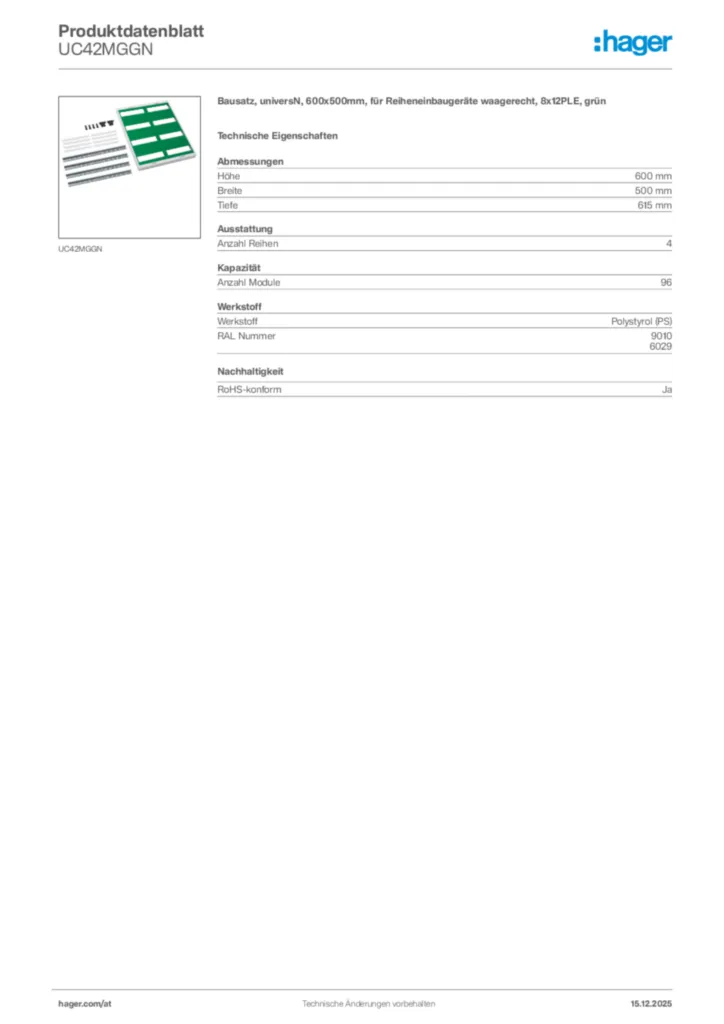 Bild Hager Produktdatenblatt UC42MGGN | Hager Deutschland