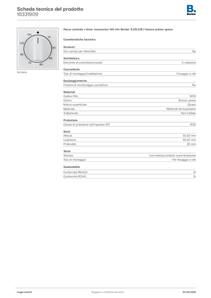 Immagine Berker Scheda tecnica del prodotto 16331909 | Hager Italia