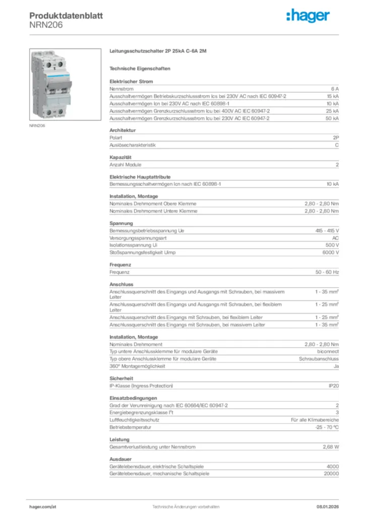 Bild Hager Produktdatenblatt NRN206 | Hager Deutschland