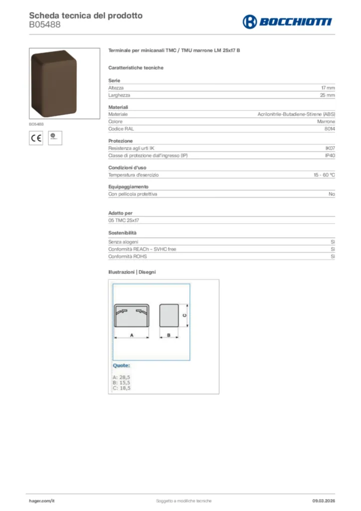 Immagine Bocchiotti Scheda tecnica del prodotto B05488 | Hager Italia
