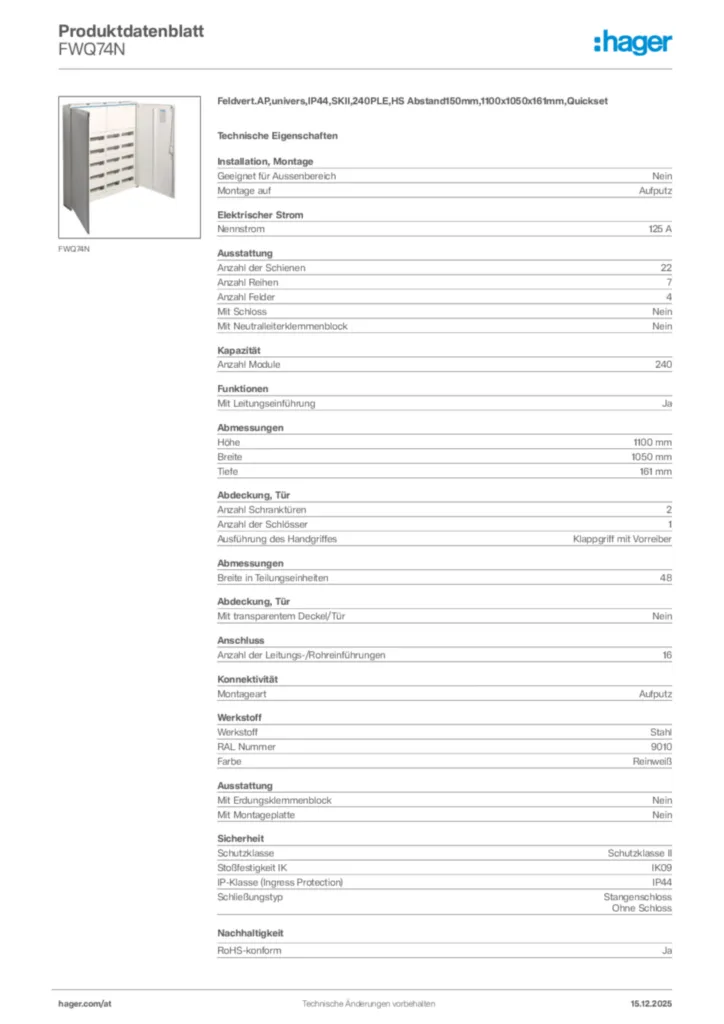 Bild Hager Produktdatenblatt FWQ74N | Hager Deutschland