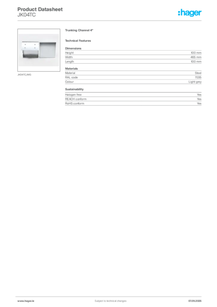 Image Hager Product data sheet JK04TC  | Hager