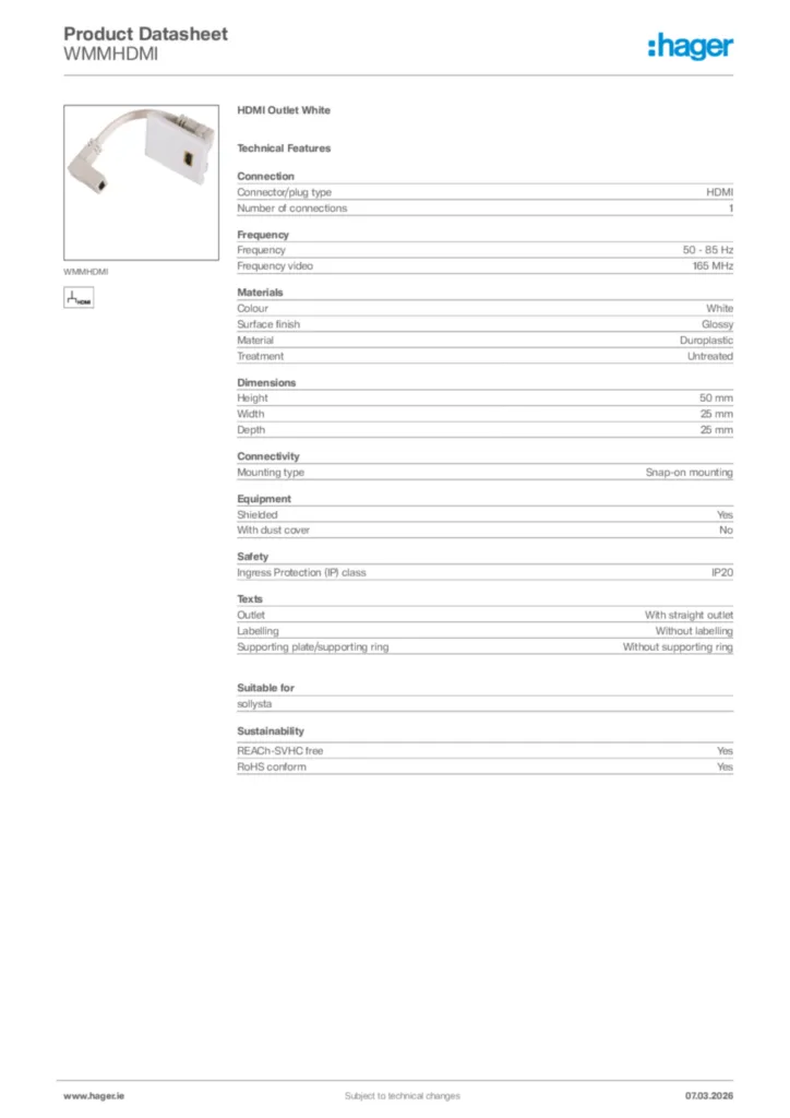 Image Hager Product data sheet WMMHDMI  | Hager