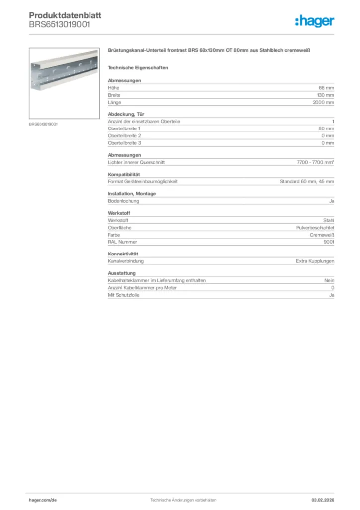 Bild Hager Produktdatenblatt BRS6513019001 | Hager Deutschland