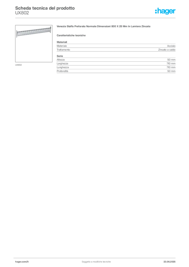 Immagine Hager Scheda tecnica del prodotto UX802 | Hager Italia