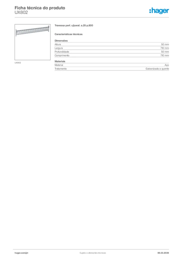 Imagem Hager Ficha técnica do produto UX802 | Hager Portugal