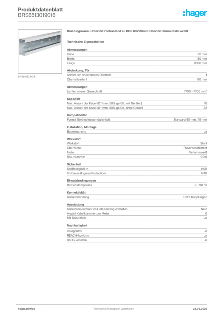 Bild Hager Produktdatenblatt BRS6513019016 | Hager Deutschland