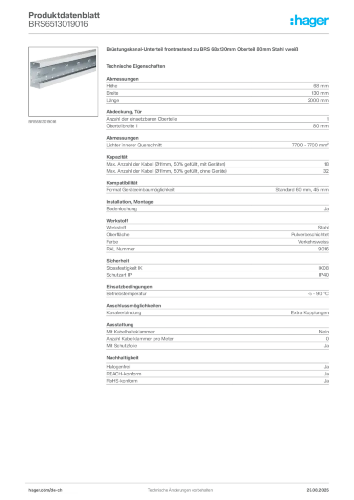 Bild Hager Produktdatenblatt BRS6513019016 | Hager Schweiz