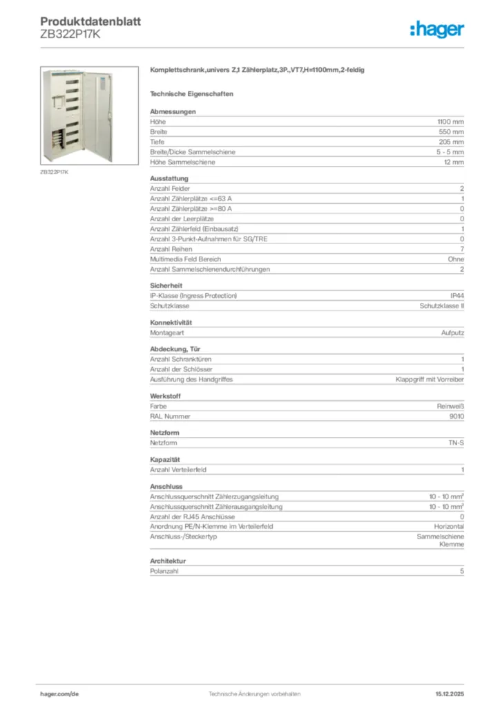 Bild Hager Produktdatenblatt ZB322P17K | Hager Deutschland