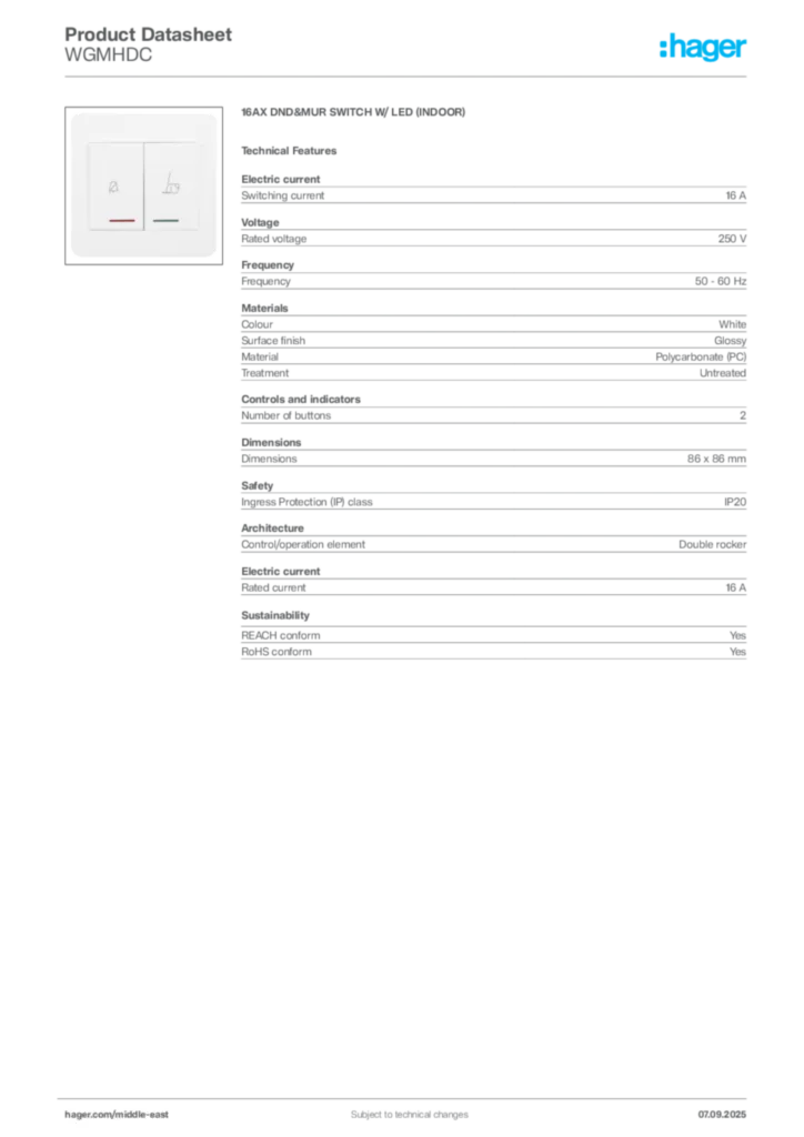 Image Hager Product data sheet WGMHDC  | Hager