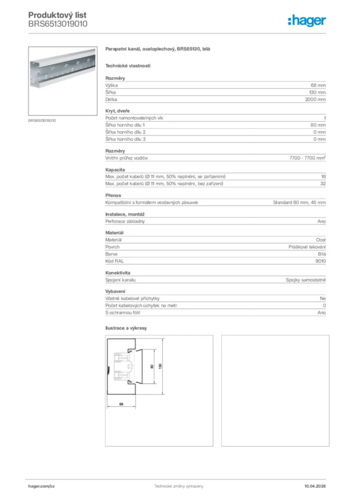 Obrázek Hager Product data sheet BRS6513019010 | Hager