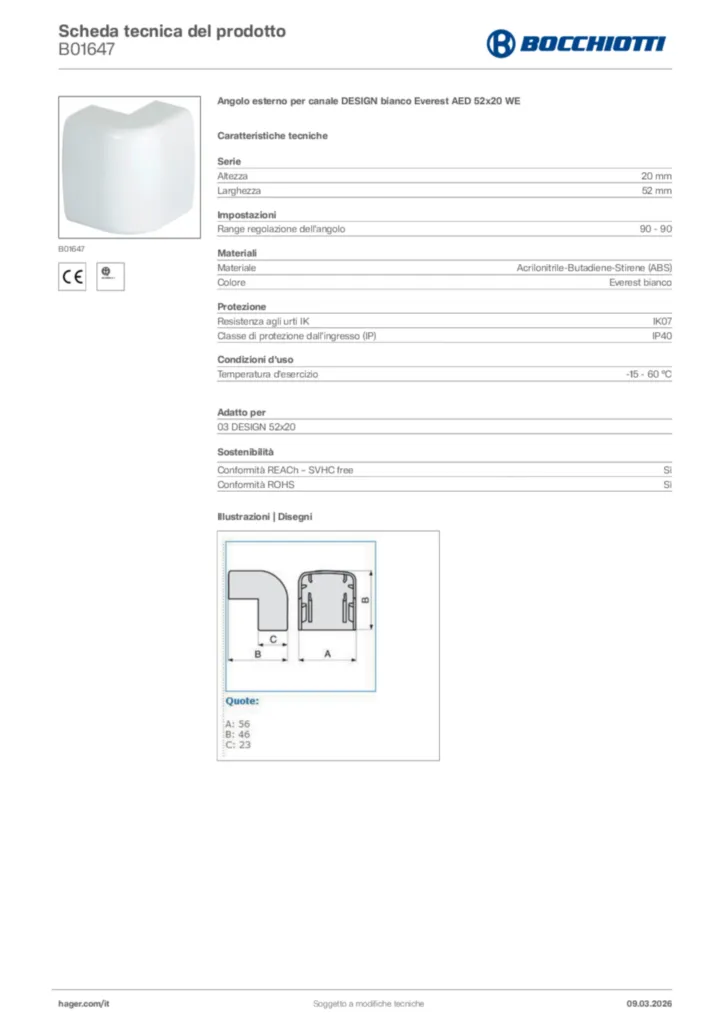Immagine Bocchiotti Scheda tecnica del prodotto B01647 | Hager Italia