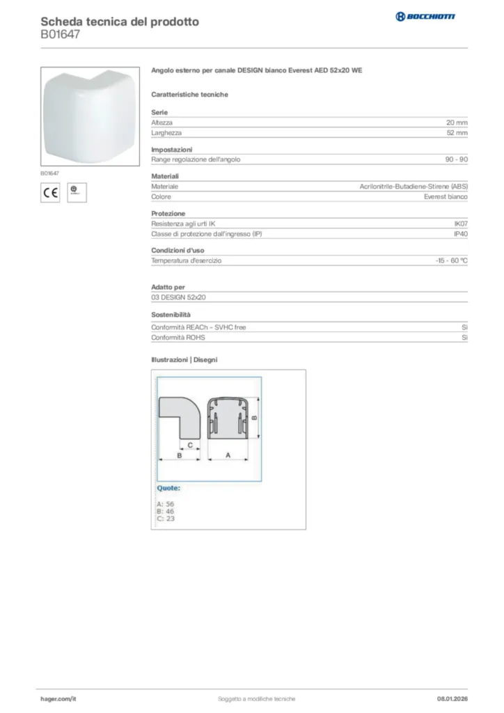 Immagine Bocchiotti Scheda tecnica del prodotto B01647 | Hager Italia