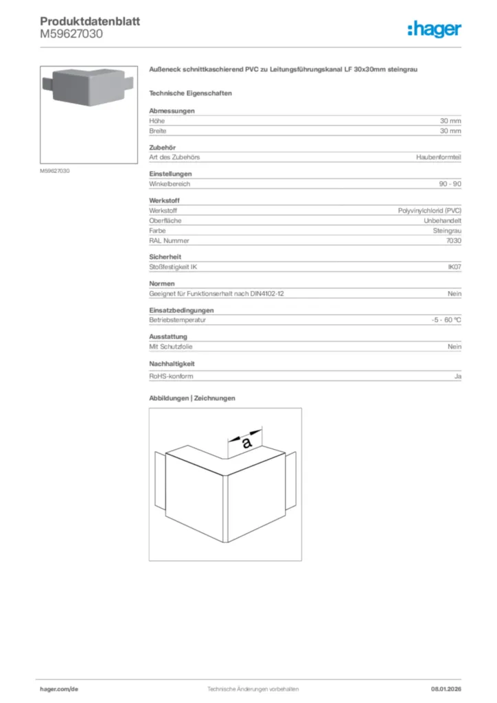 Bild Hager Produktdatenblatt M59627030 | Hager Deutschland