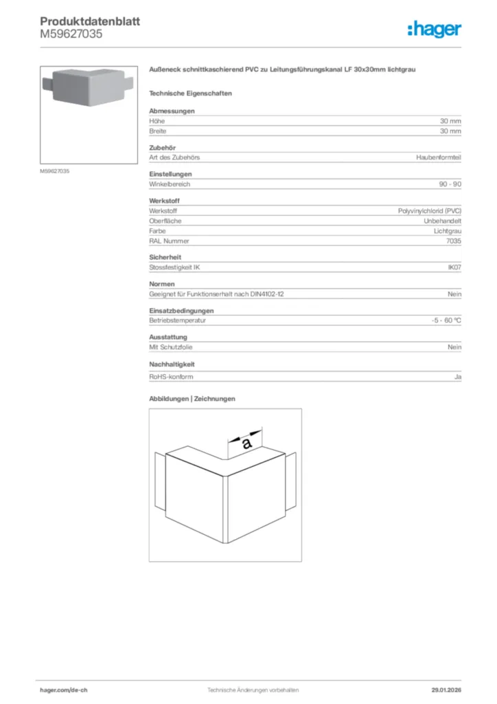 Bild Hager Produktdatenblatt M59627035 | Hager Schweiz