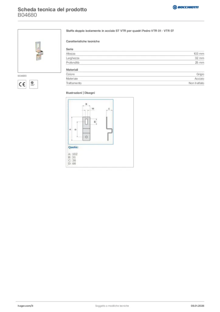 Immagine Bocchiotti Scheda tecnica del prodotto B04680 | Hager Italia