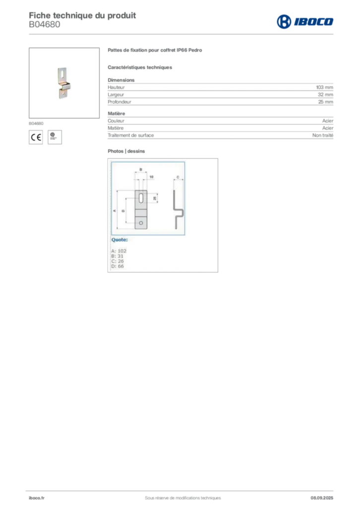 Image Iboco Fiche technique du produit B04680 | Hager France