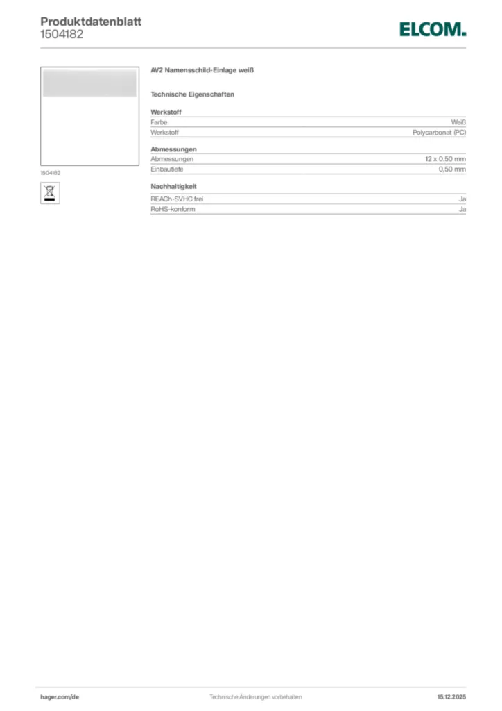 Bild Elcom Produktdatenblatt 1504182 | Hager Deutschland