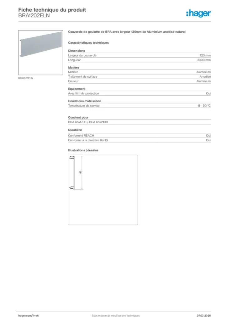 Image Hager Fiche technique du produit BRA1202ELN | Hager Suisse