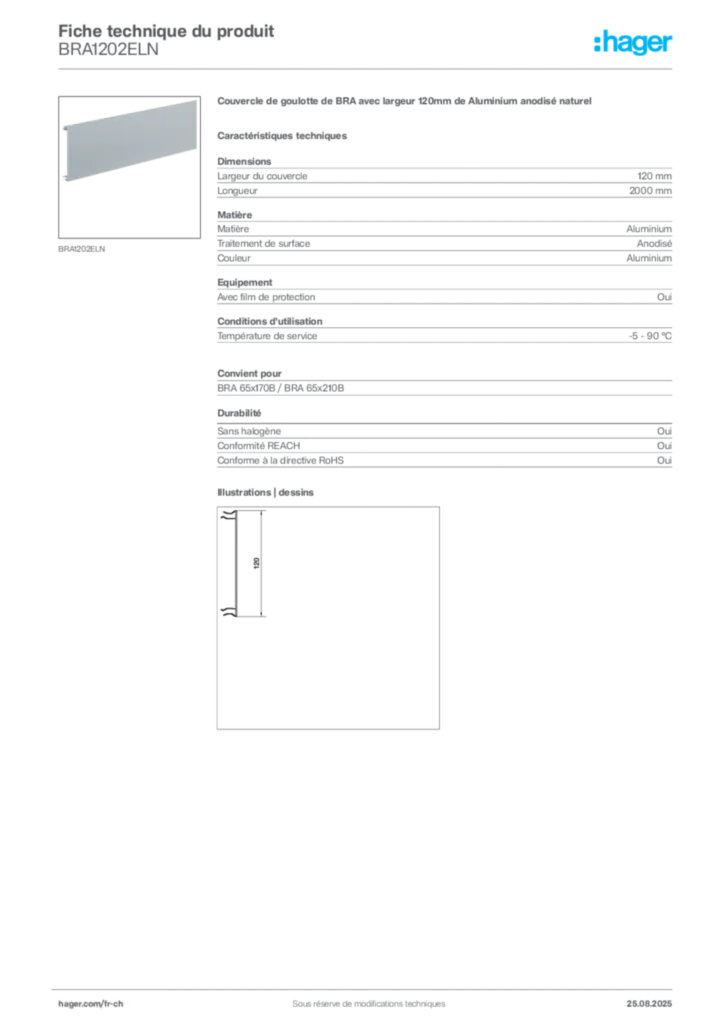 Image Hager Fiche technique du produit BRA1202ELN | Hager Suisse