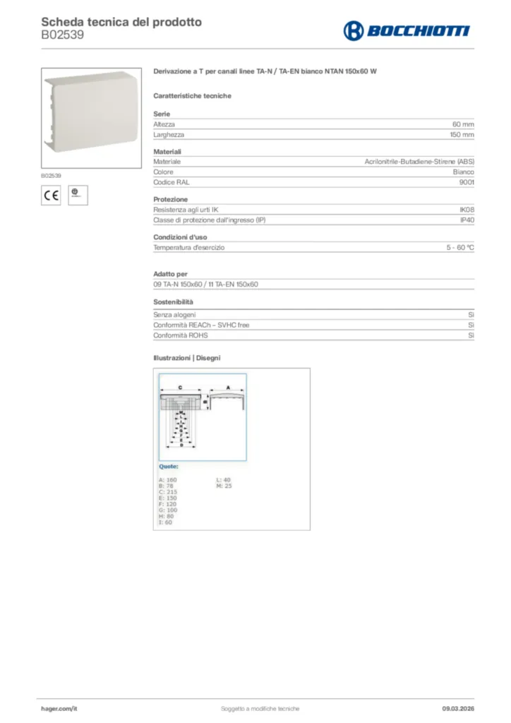 Immagine Bocchiotti Scheda tecnica del prodotto B02539 | Hager Italia