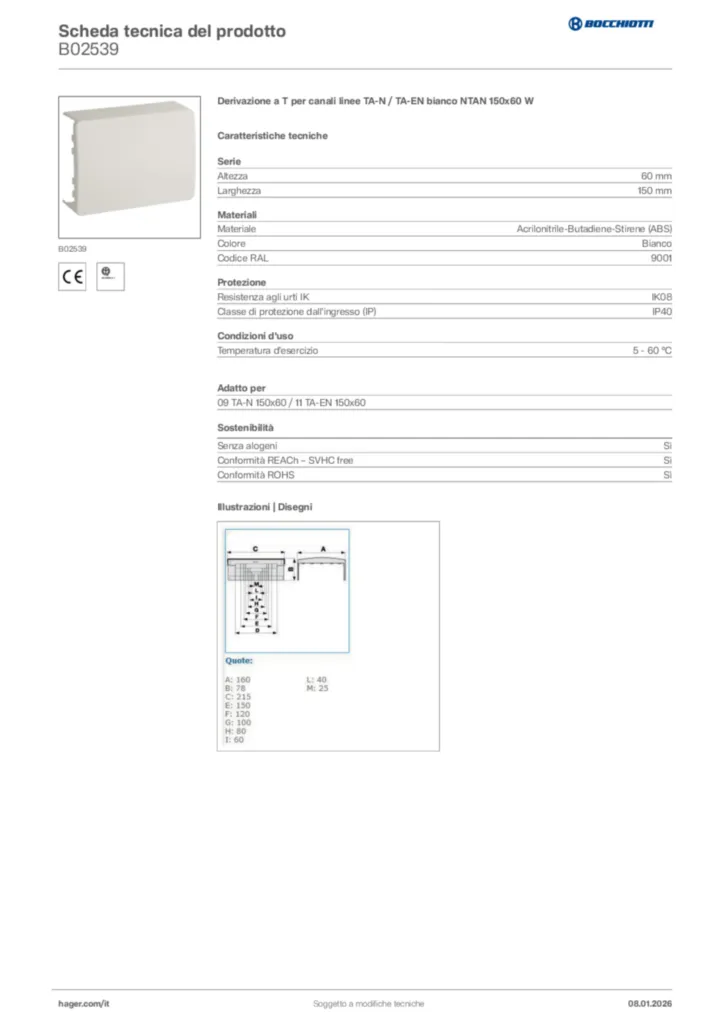 Immagine Bocchiotti Scheda tecnica del prodotto B02539 | Hager Italia
