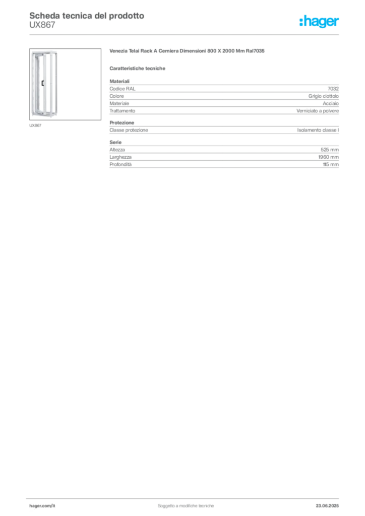 Immagine Hager Scheda tecnica del prodotto UX867 | Hager Italia