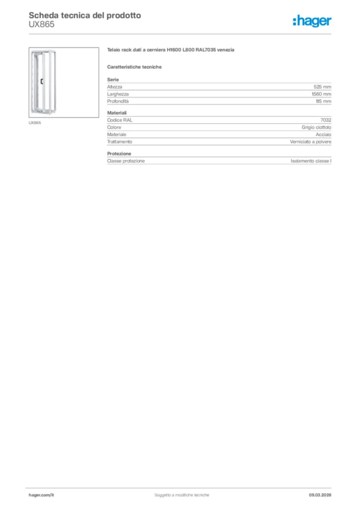Immagine Hager Scheda tecnica del prodotto UX865 | Hager Italia