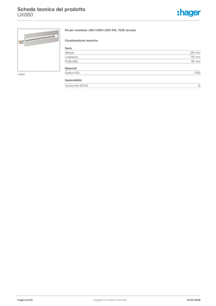 Immagine Hager Scheda tecnica del prodotto UX860 | Hager Italia