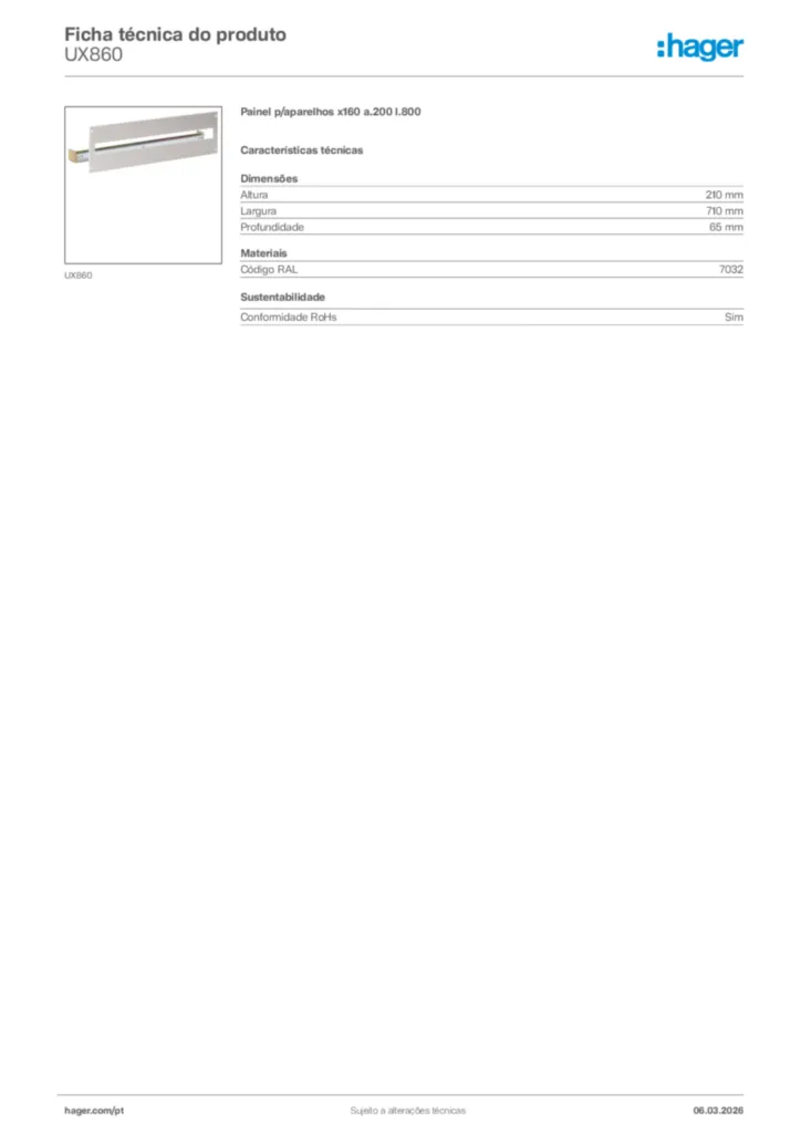 Imagem Hager Ficha técnica do produto UX860 | Hager Portugal