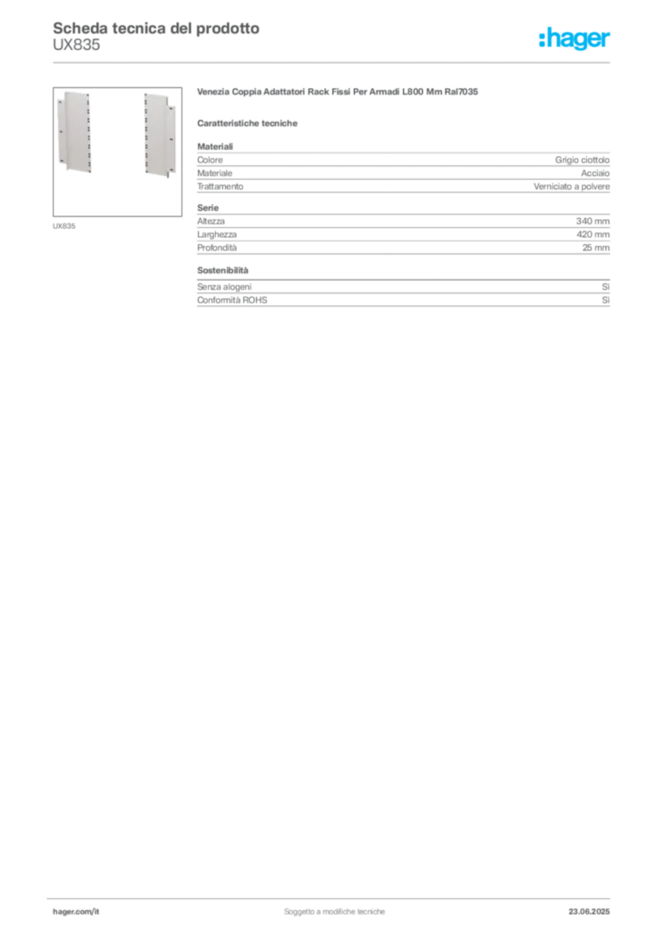 Immagine Hager Scheda tecnica del prodotto UX835 | Hager Italia