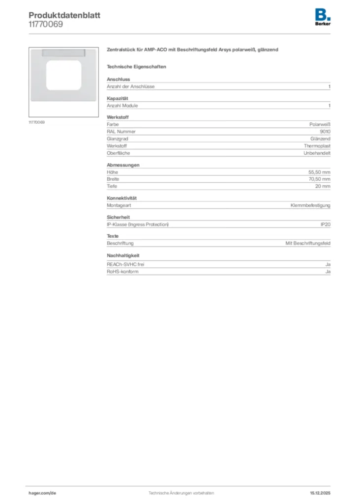 Bild Berker Produktdatenblatt 11770069 | Hager Deutschland