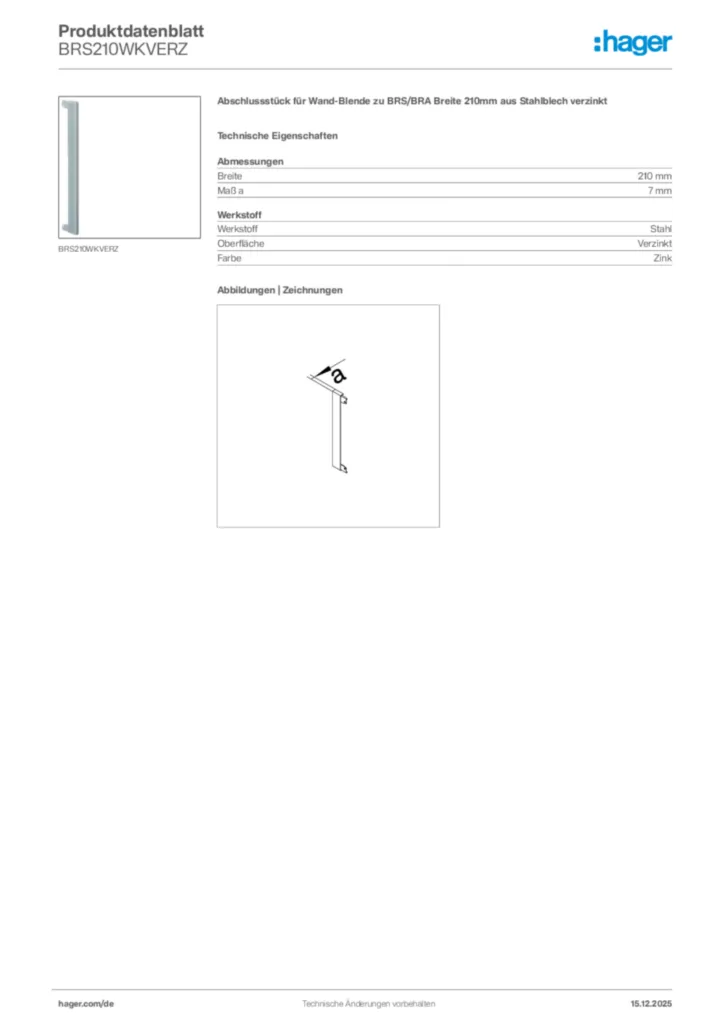 Bild Hager Produktdatenblatt BRS210WKVERZ | Hager Deutschland