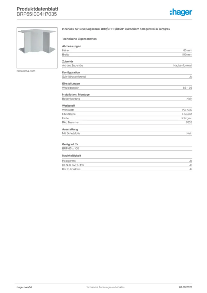 Bild Hager Produktdatenblatt BRP651004H7035 | Hager Deutschland