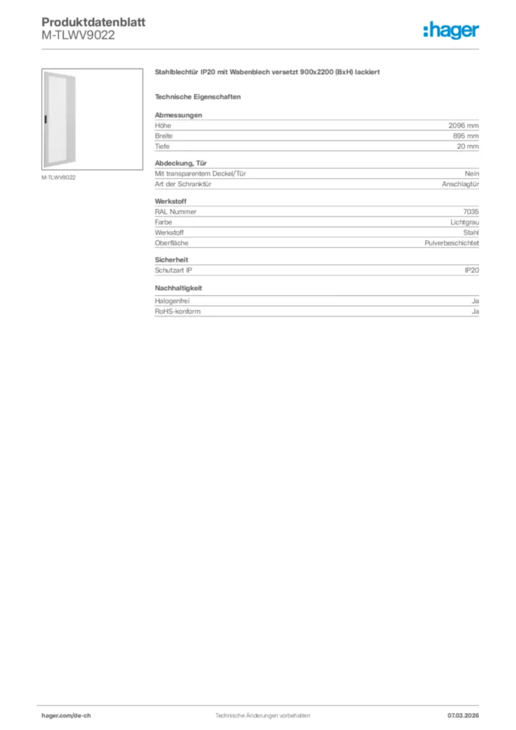 Bild Hager Produktdatenblatt M-TLWV9022 | Hager Schweiz