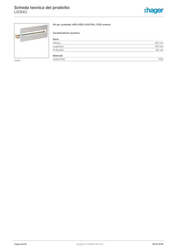 Immagine Hager Scheda tecnica del prodotto UX840 | Hager Italia