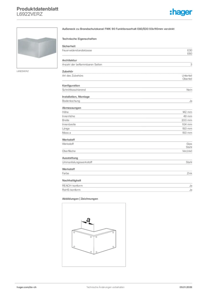 Bild Hager Produktdatenblatt L6922VERZ | Hager Schweiz