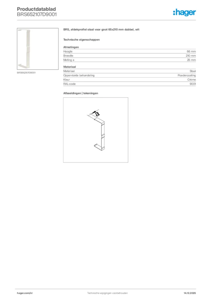 Afbeelding Hager Productdatablad BRS652107D9001 | Hager Nederland