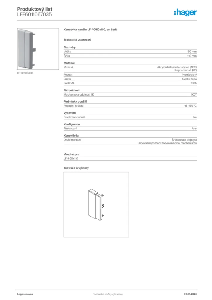 Obrázek Hager Product data sheet LFF6011067035 | Hager
