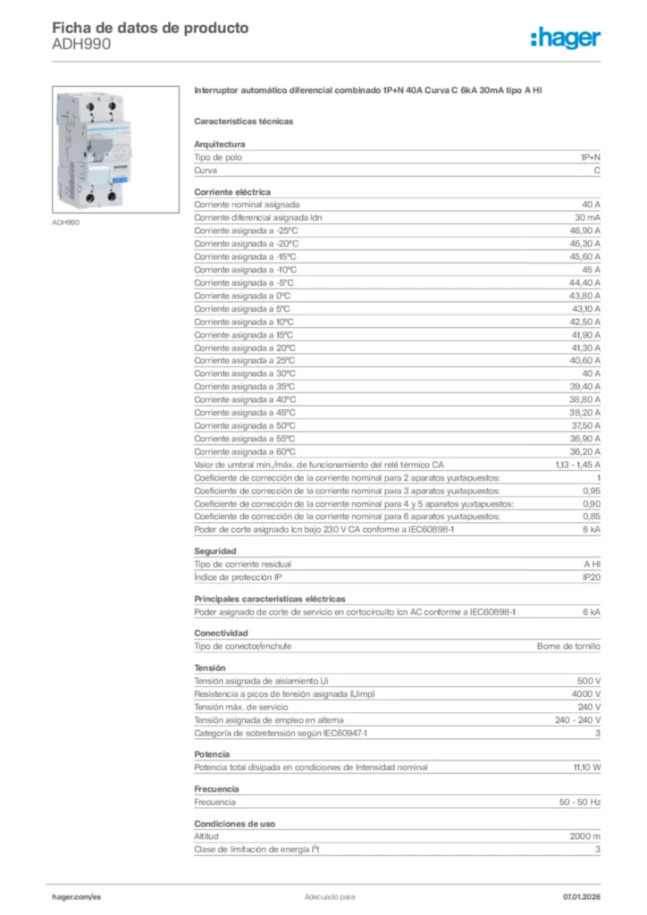 Imagen Hager Ficha de datos de producto ADH990 | Hager España