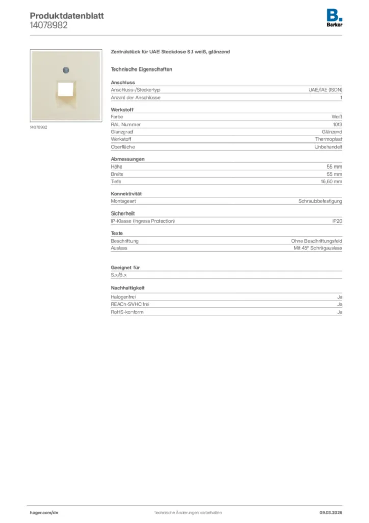 Bild Berker Produktdatenblatt 14078982 | Hager Deutschland