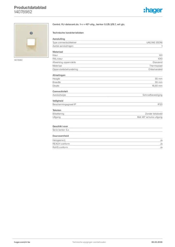 Afbeelding Hager Productdatablad 14078982 | Hager Belgium