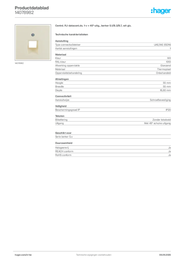 Afbeelding Hager Productdatablad 14078982 | Hager Belgium