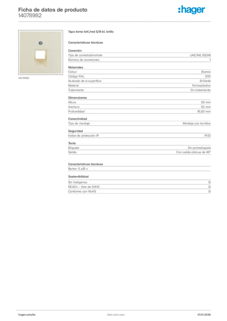 Imagen Hager Ficha de datos de producto 14078982 | Hager España