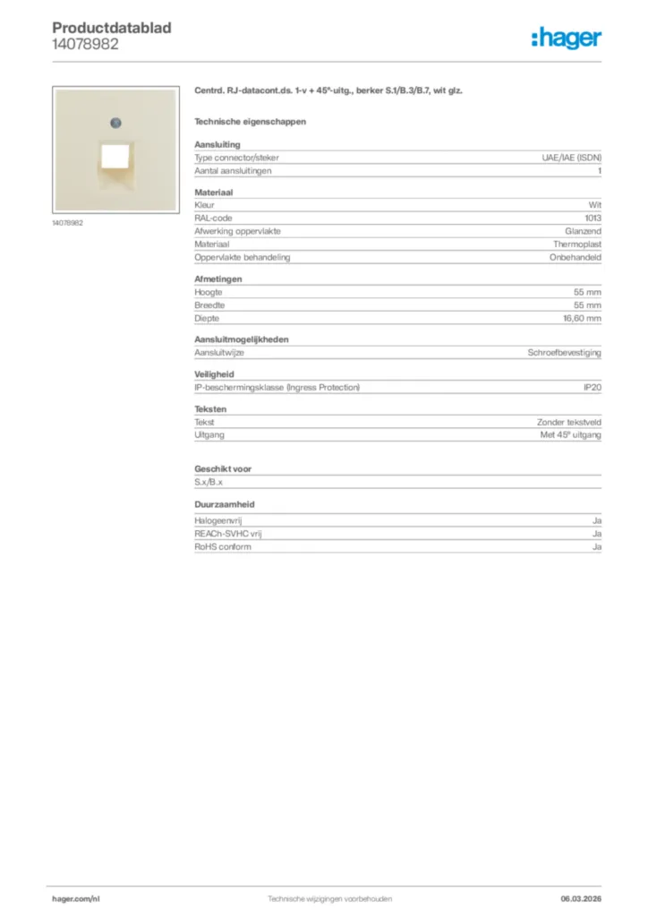 Afbeelding Hager Productdatablad 14078982 | Hager Nederland