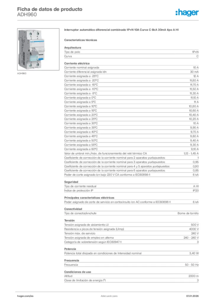 Imagen Hager Ficha de datos de producto ADH960 | Hager España