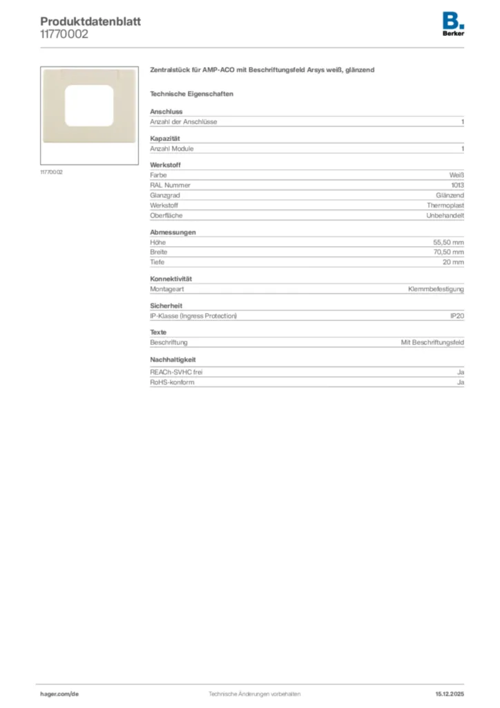Bild Berker Produktdatenblatt 11770002 | Hager Deutschland