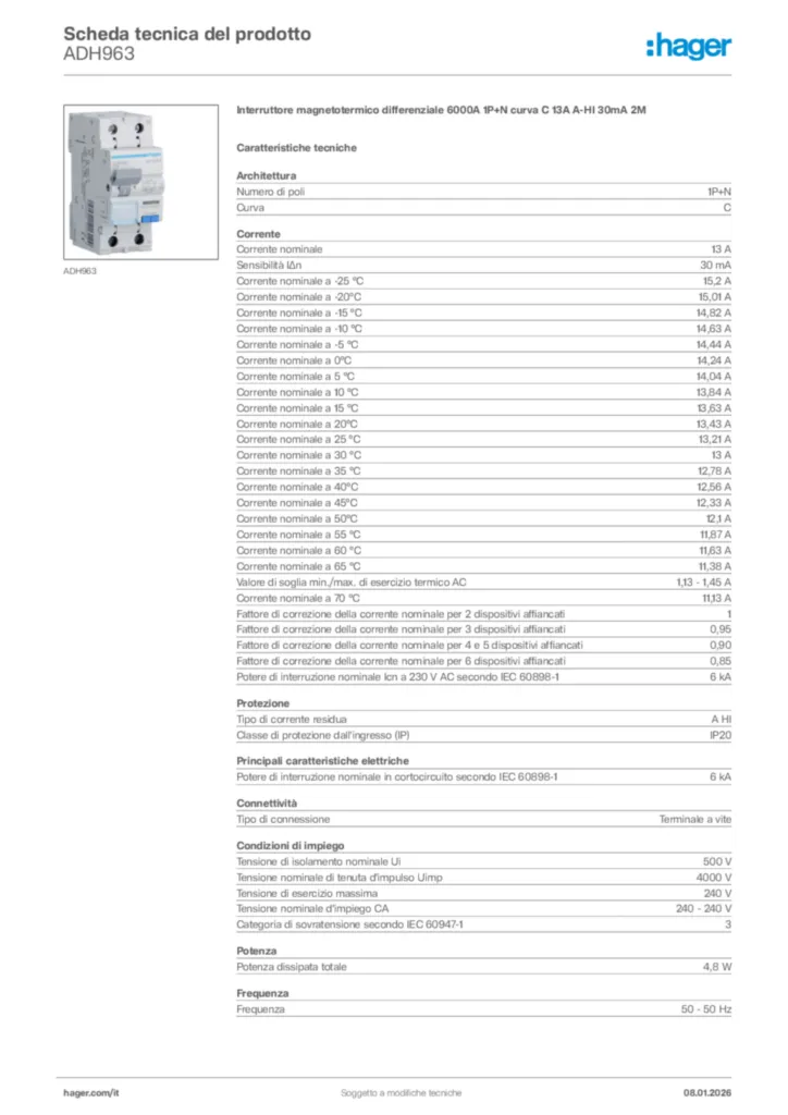 Immagine Hager Scheda tecnica del prodotto ADH963 | Hager Italia