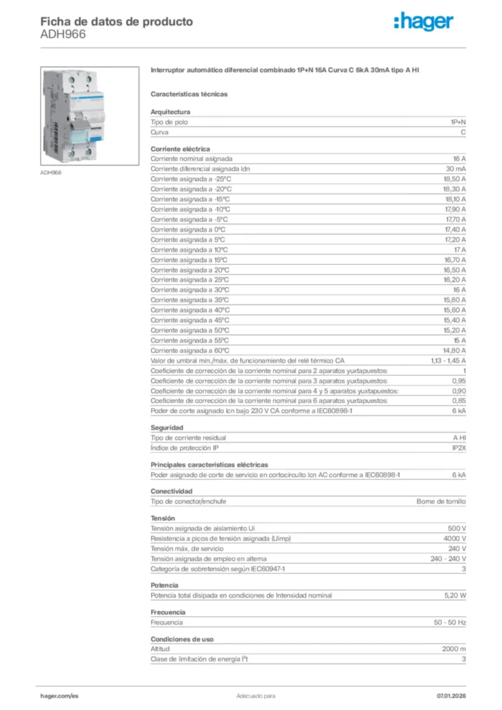Imagen Hager Ficha de datos de producto ADH966 | Hager España